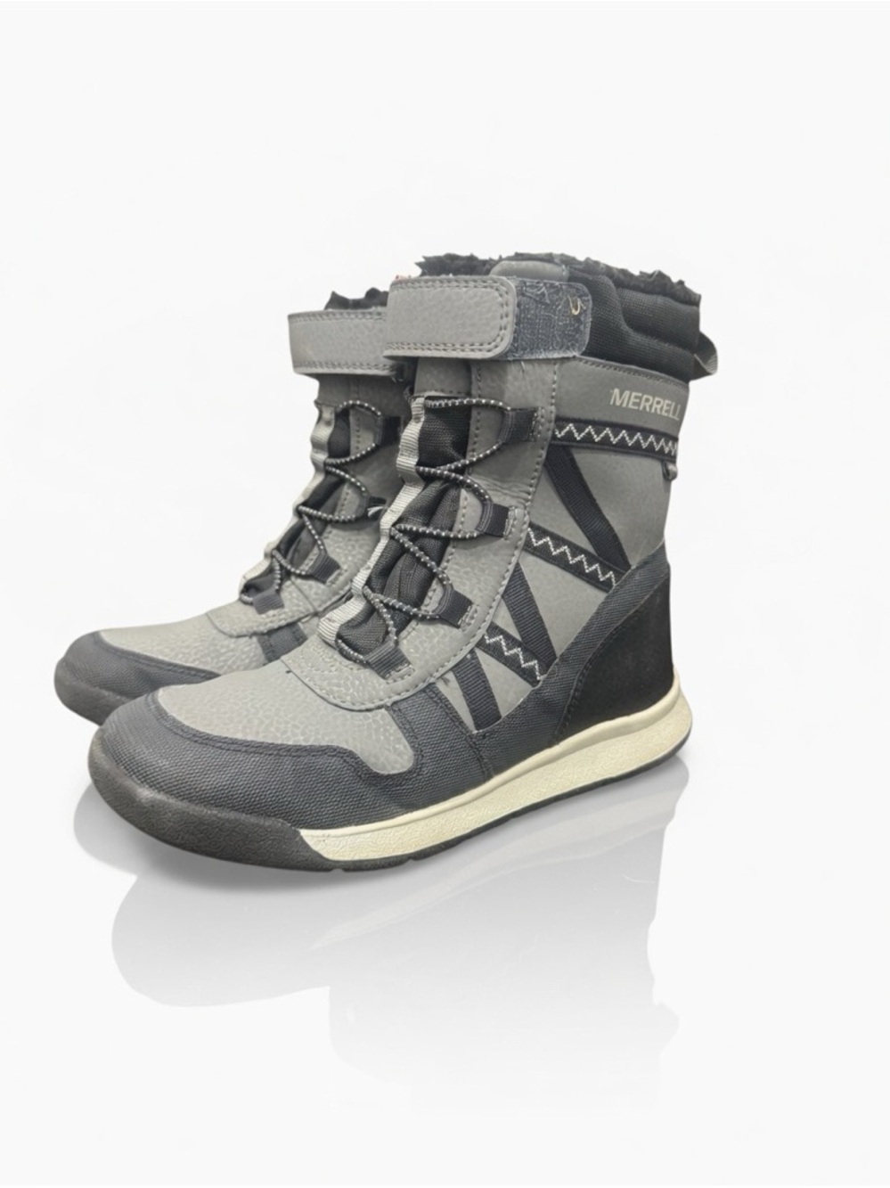 Merrell Gray and Black Lace-Up Winter Boots with Velcro Strap
